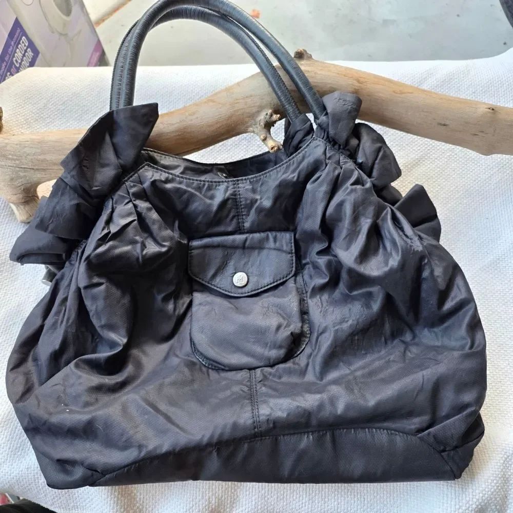 Lockheart Leather And Coated Nylon Ruffle Shoulder Bag